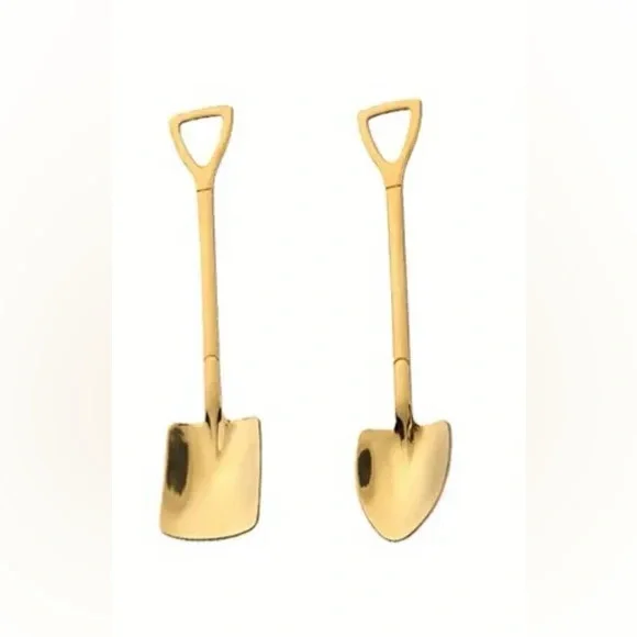 Cute Two Shovel “Pair” Unique Gift Stainless Steel Gold Spoons! - Picture 1 of 7